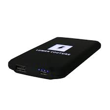 Wearable tech battery pack side view showing USB port and charge indicators