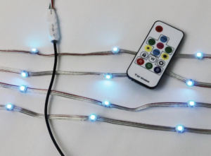 Wearable tech LED kit contents for DIY light-up sweater project